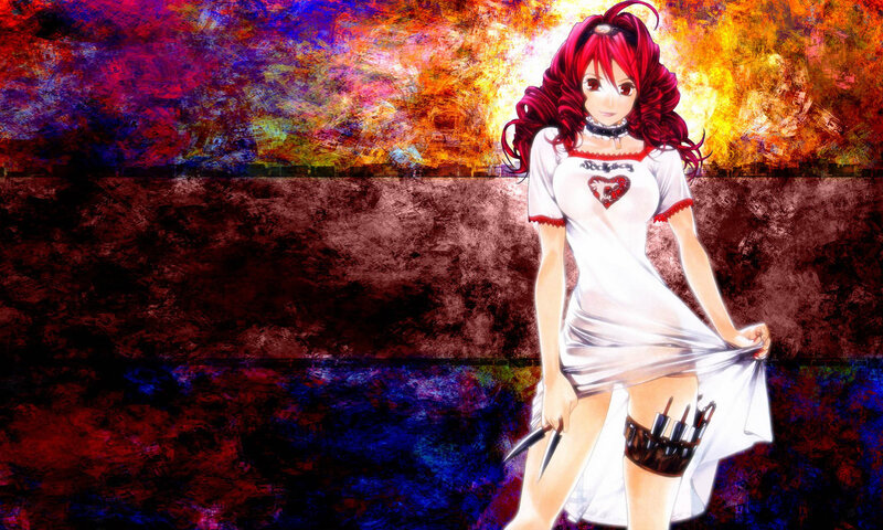 Red-haired anime girl with knives