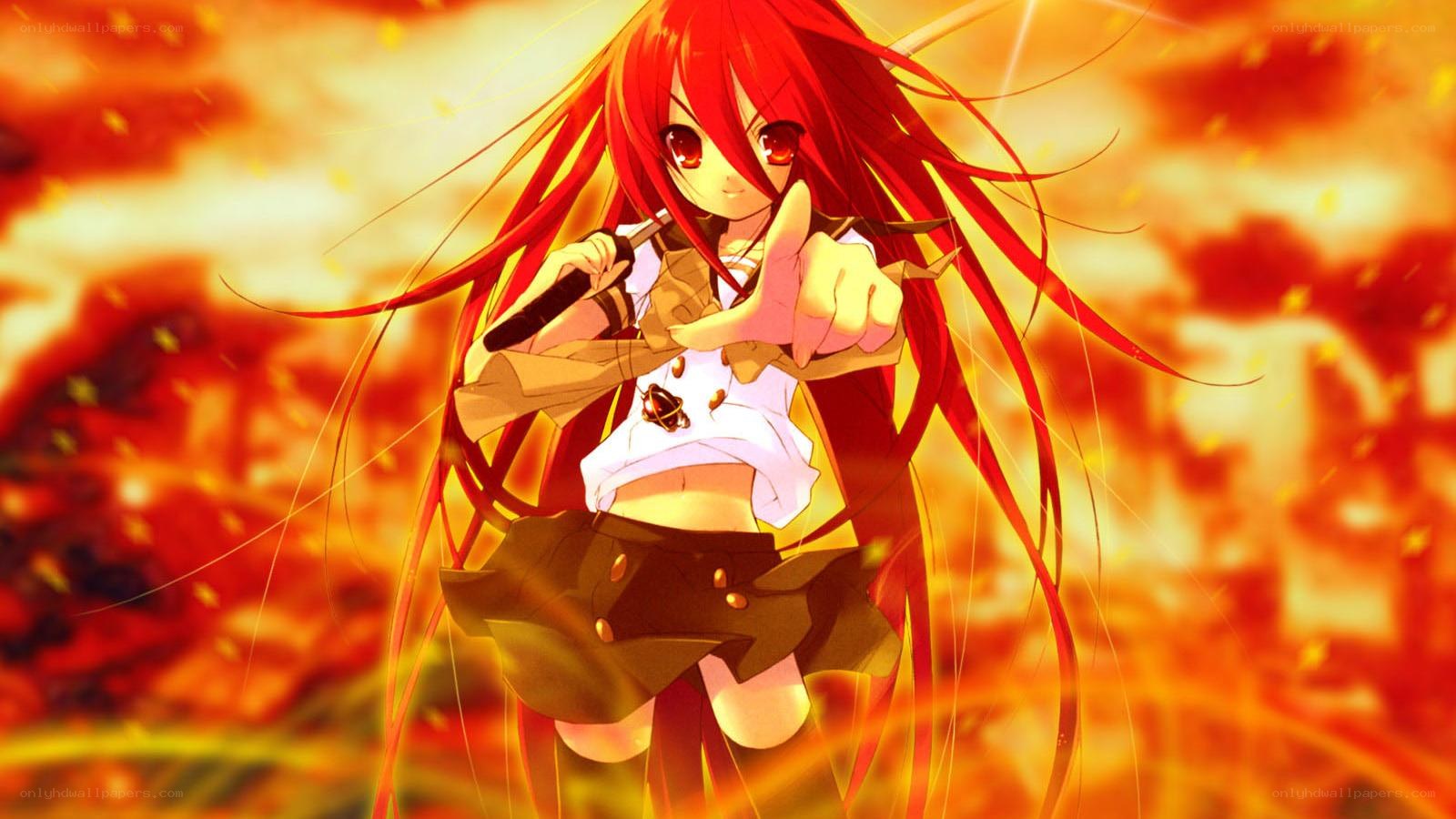 red-haired anime girl with microphone