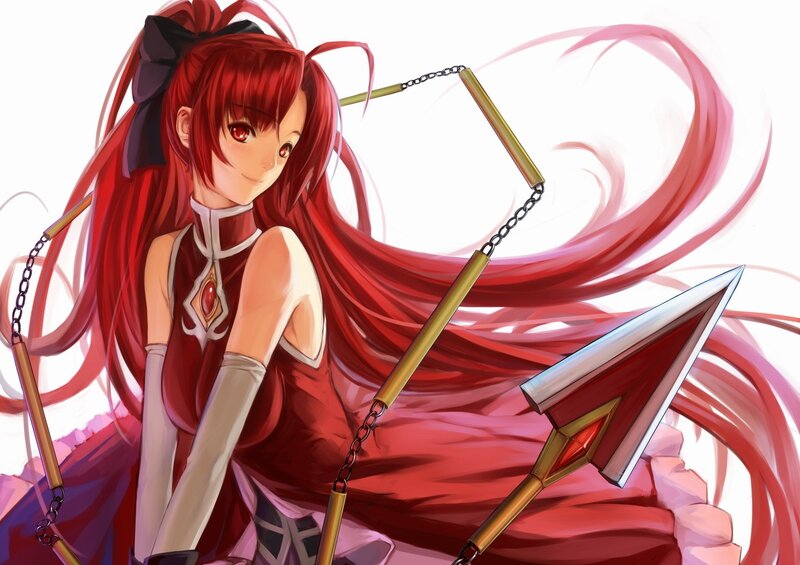 Red-haired anime girl with nunchucks