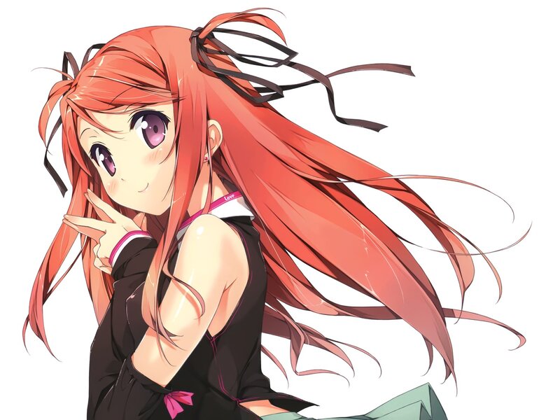 red-haired anime girl with peace sign