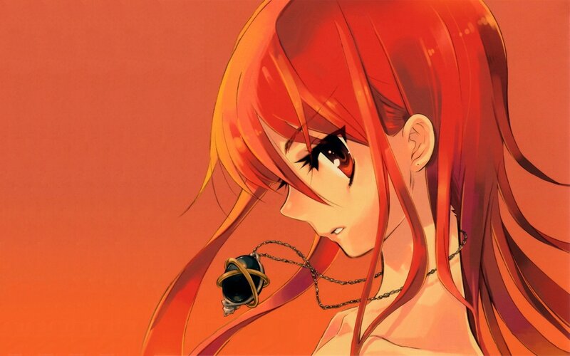red-haired anime girl with pendant