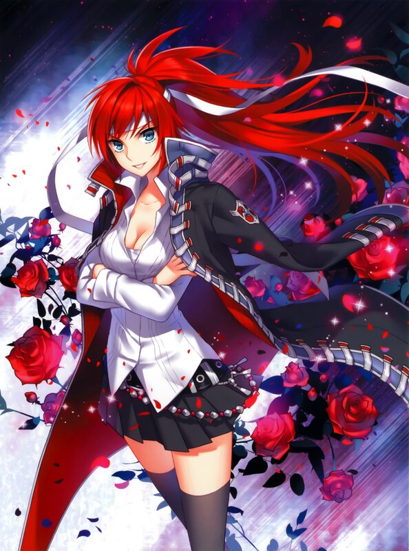 Red-haired anime girl with roses