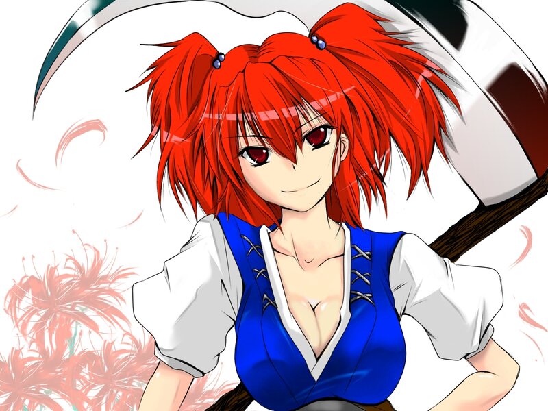 red-haired anime girl with scythe