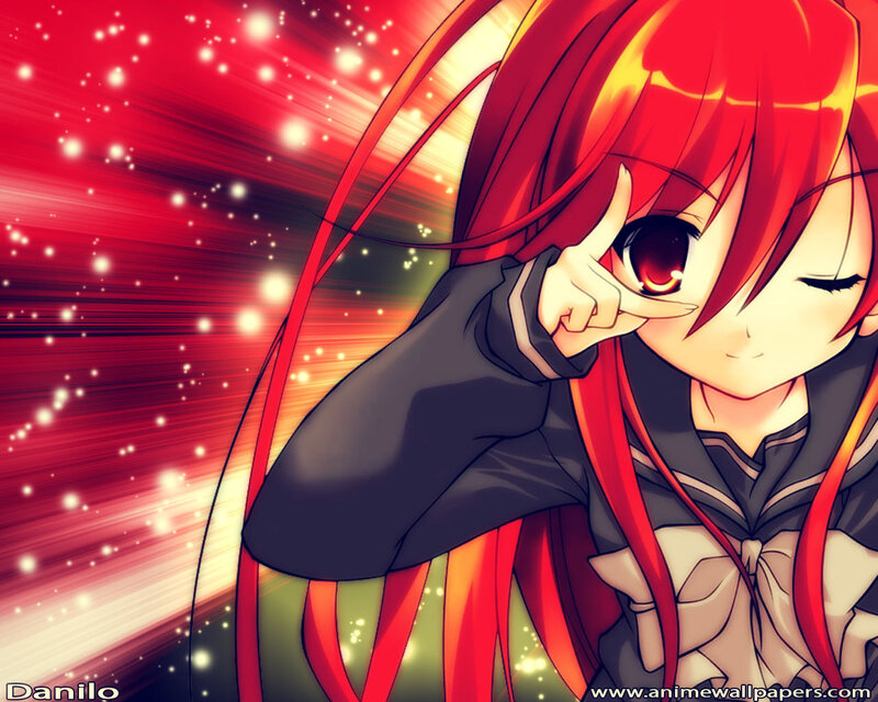 red-haired anime girl with sparkles