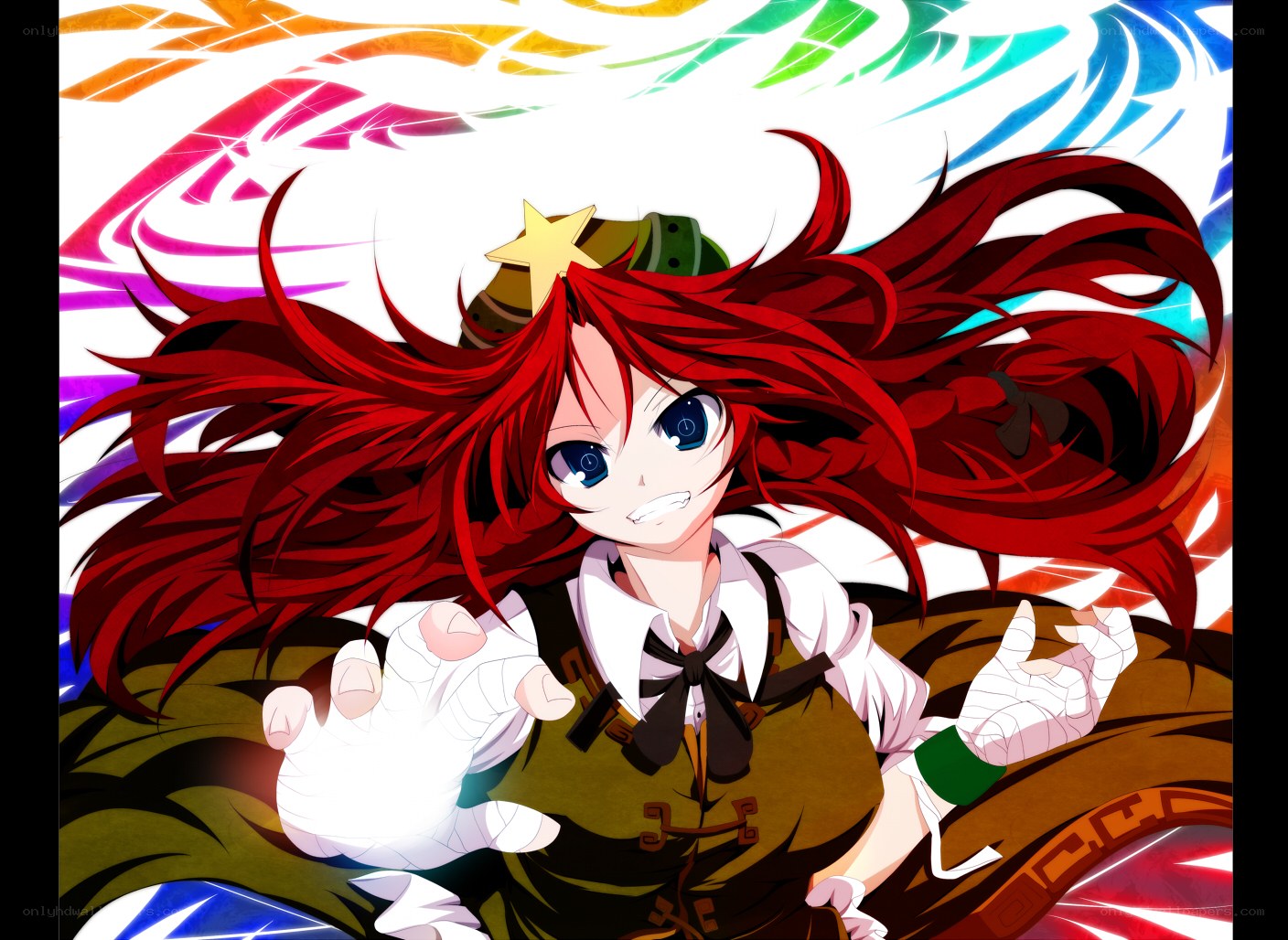 red-haired anime girl with star hat
