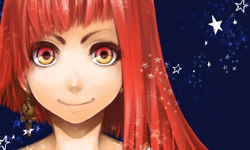 red-haired anime girl with stars