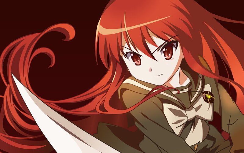 red-haired anime girl with sword