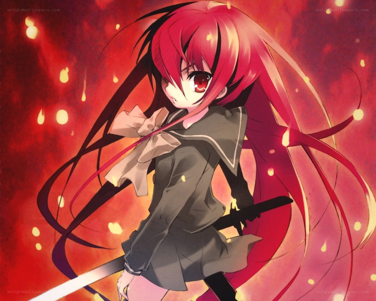 red-haired anime girl with sword