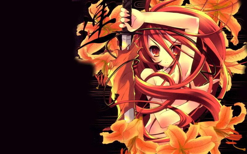 red-haired anime girl with sword
