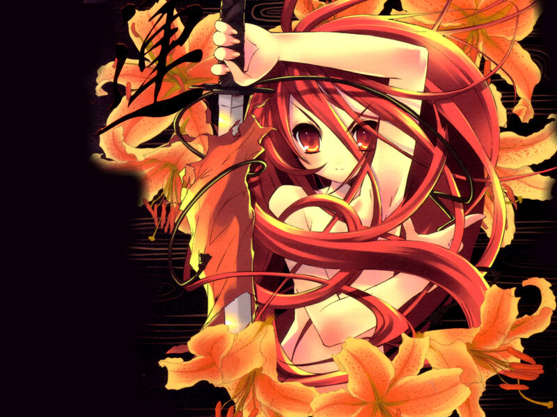 red-haired anime girl with sword