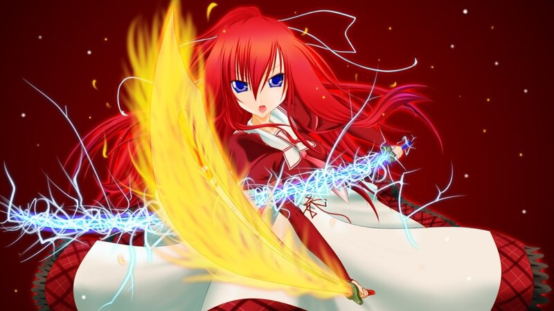 red-haired anime girl with sword