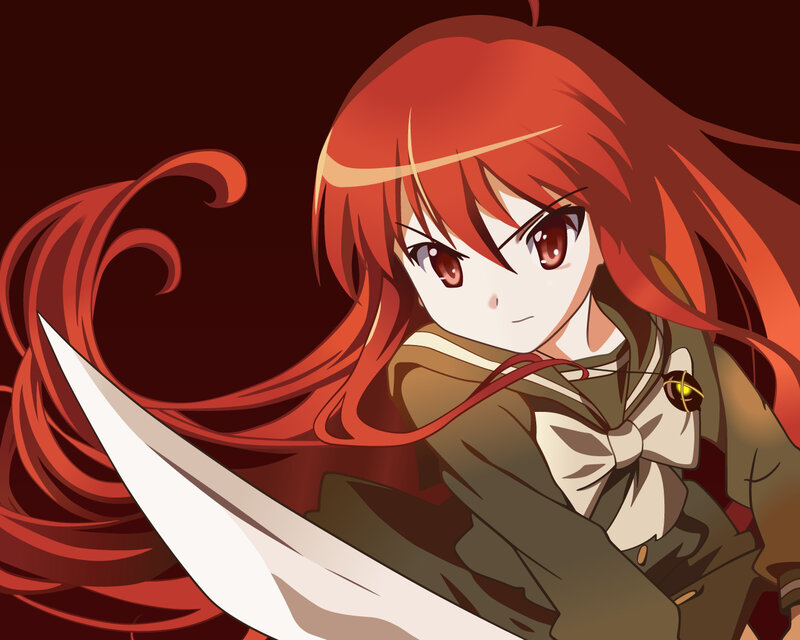 red-haired anime girl with sword