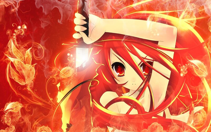 red-haired anime girl with sword