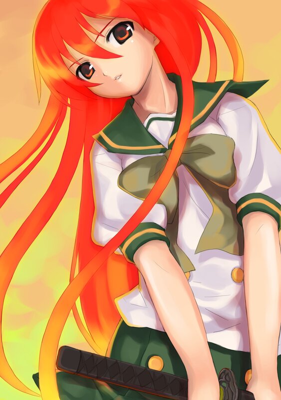 red-haired anime girl with sword