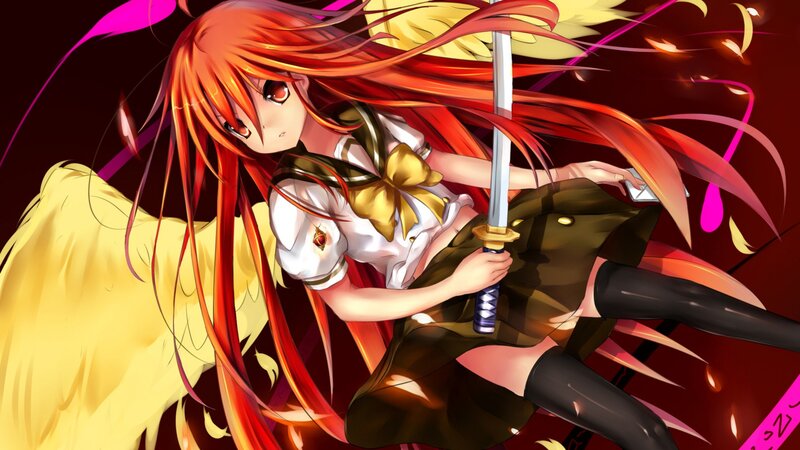 red-haired anime girl with sword