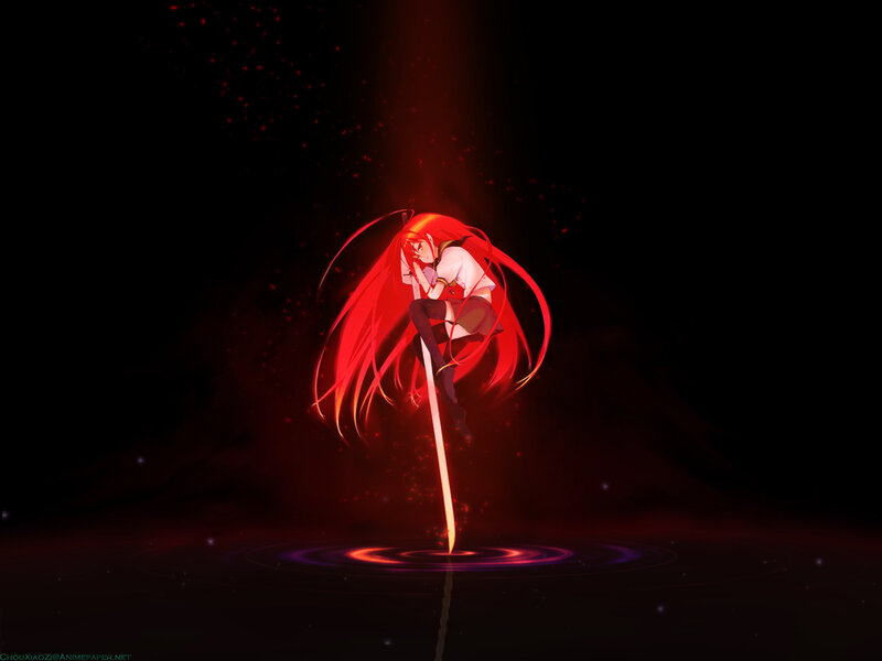 red-haired anime girl with sword