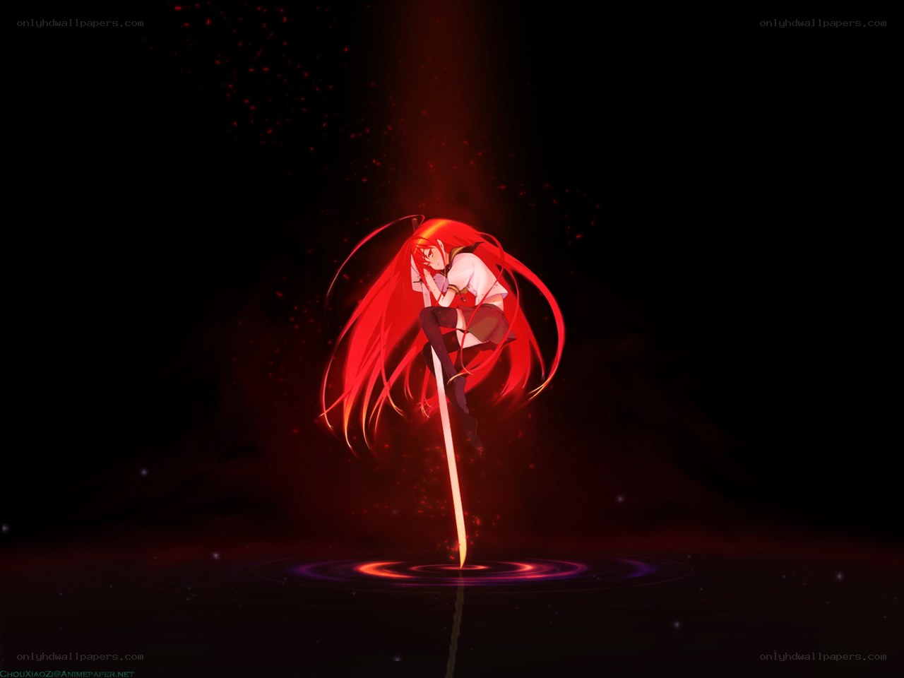 red-haired anime girl with sword