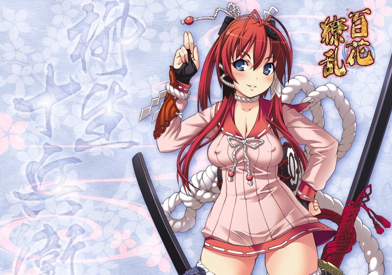 Red-haired anime girl with swords
