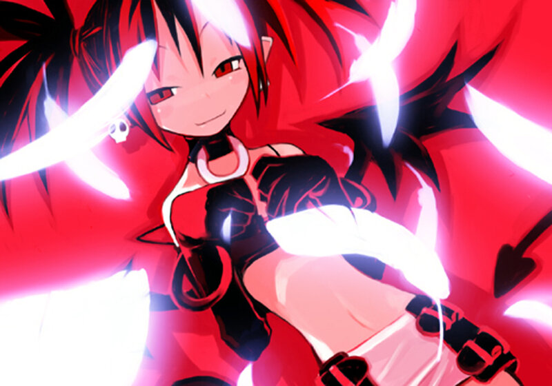 red-haired anime girl with swords
