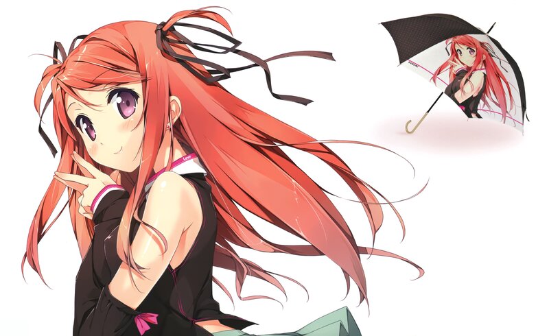 red-haired anime girl with umbrella