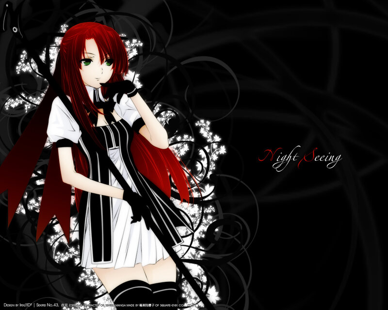 Red-haired anime girl with umbrella
