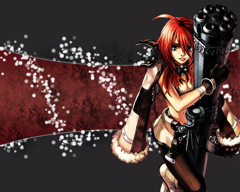 Red-haired anime girl with weapon