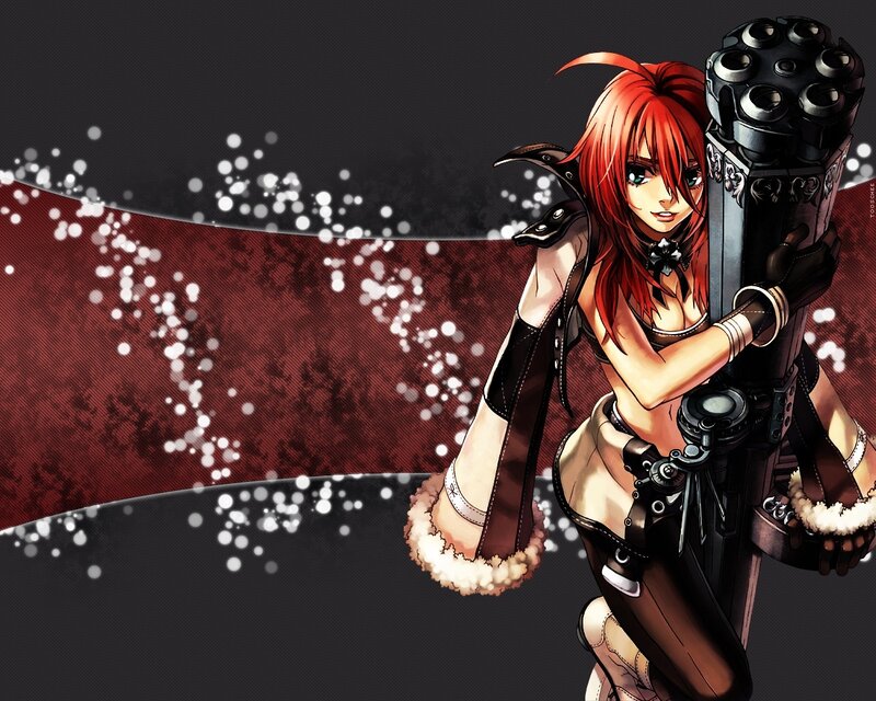 Red-haired anime girl with weapon