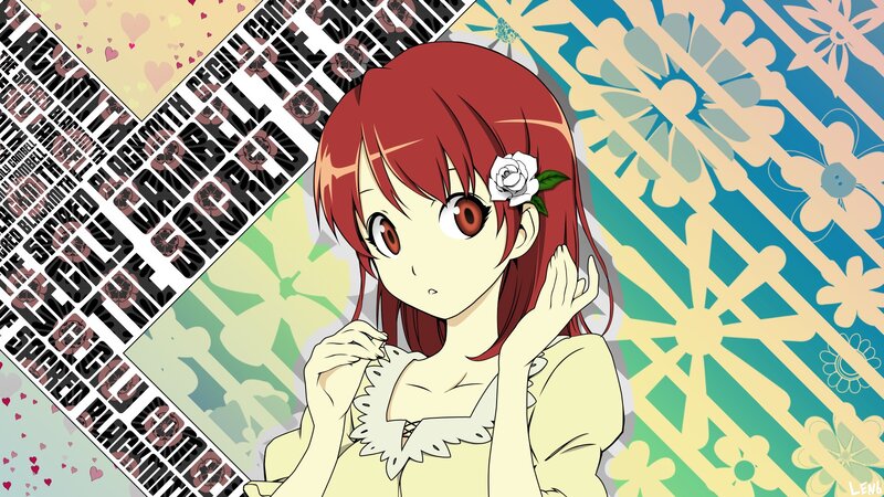 red-haired anime girl with white rose