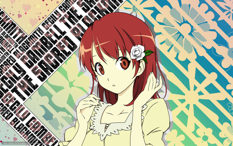 red-haired anime girl with white rose