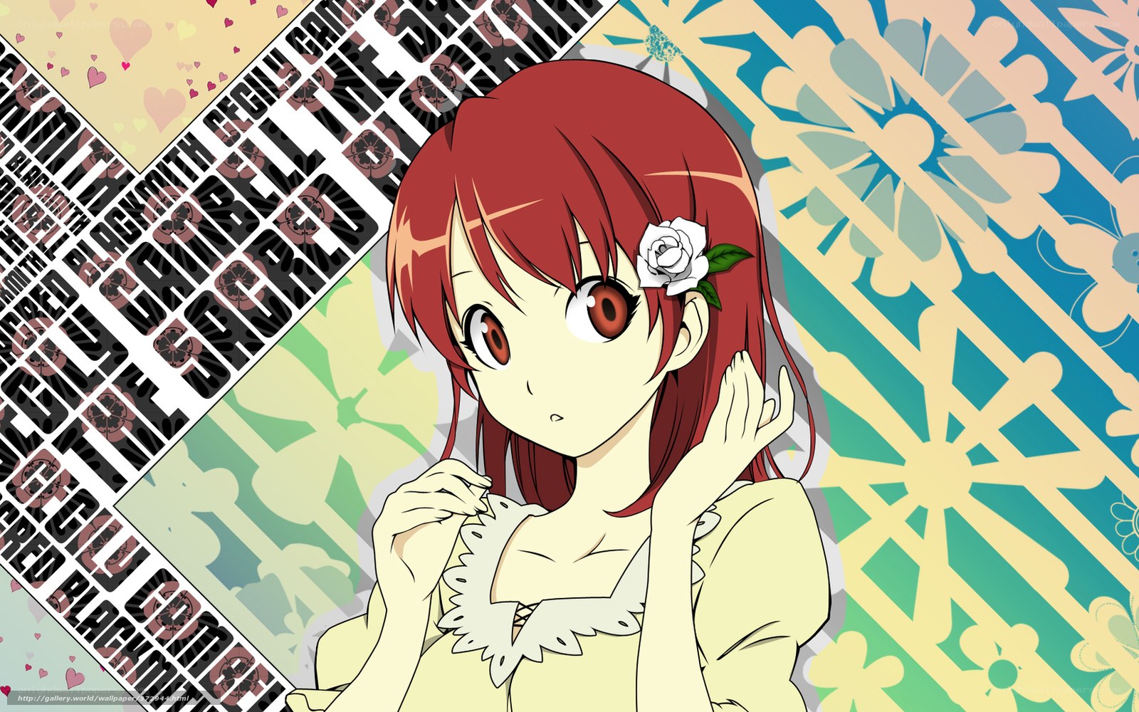 red-haired anime girl with white rose