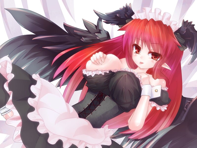 red-haired anime girl with wings