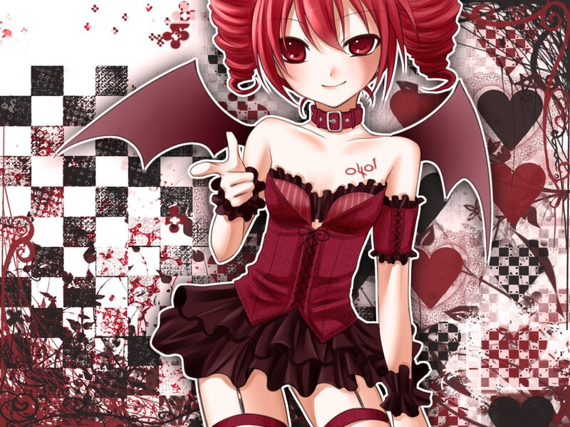red-haired anime girl with wings