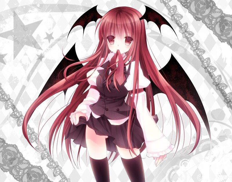 red-haired anime girl with wings