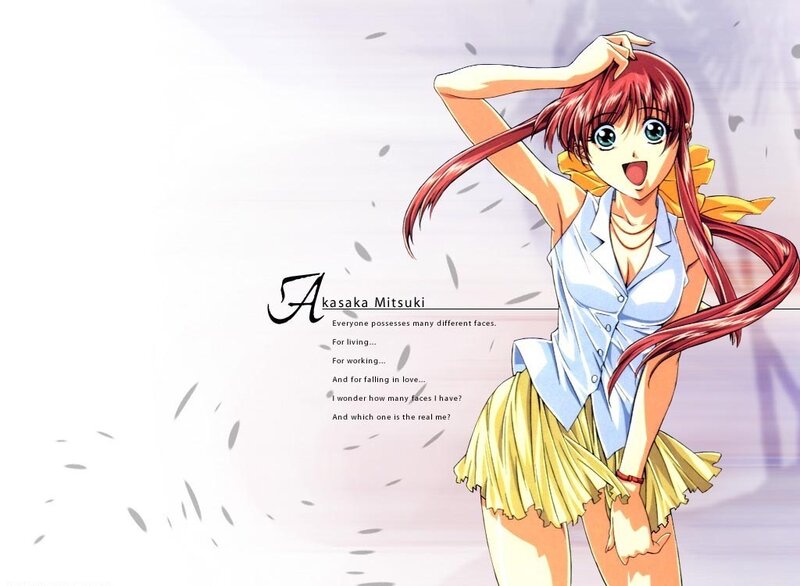 Red-haired Anime Girl — Yellow, Playful, Text