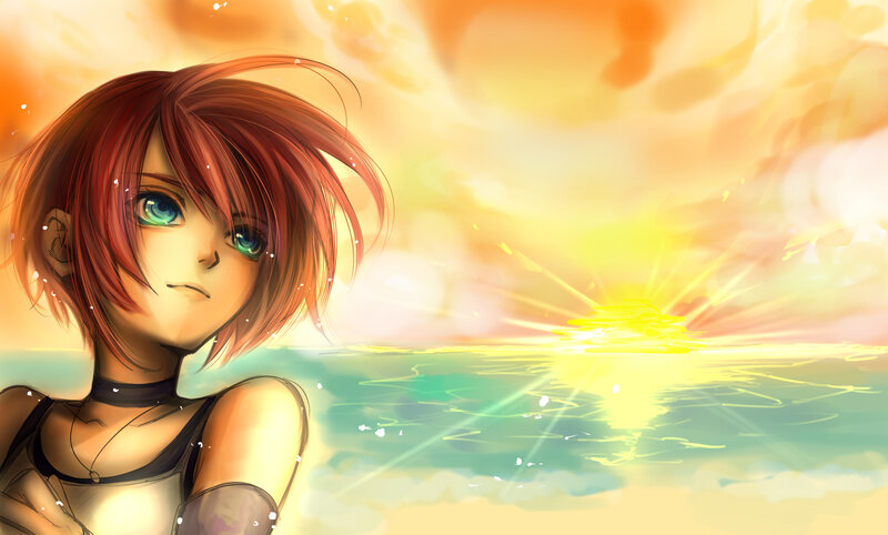 Red-haired Anime Girl — Yellow, Serene