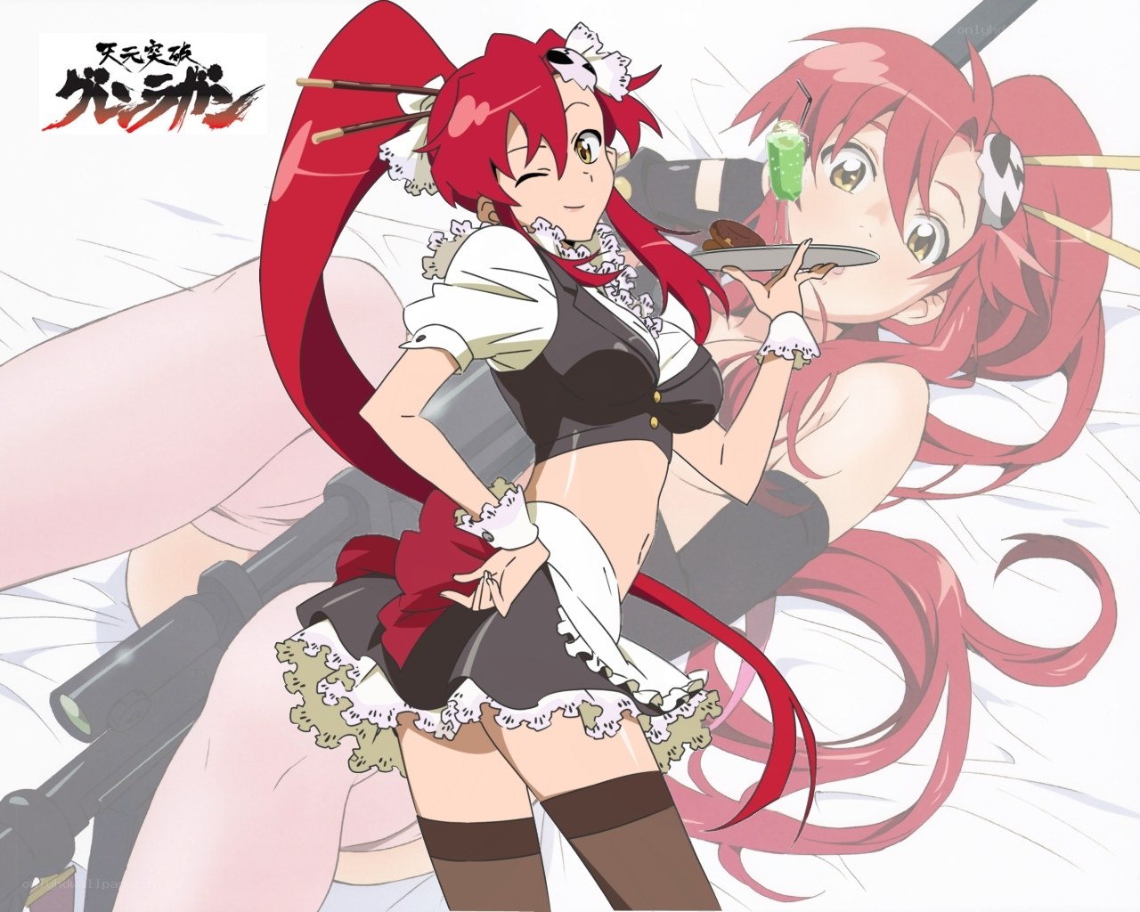 Red-haired anime maid character