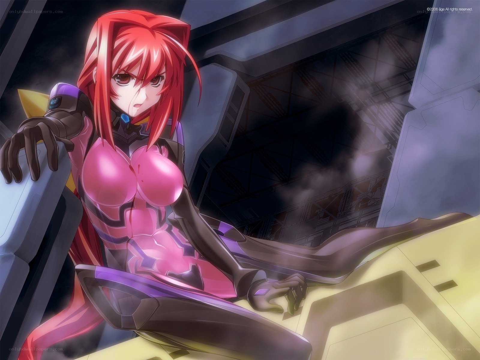 red-haired anime pilot in cockpit