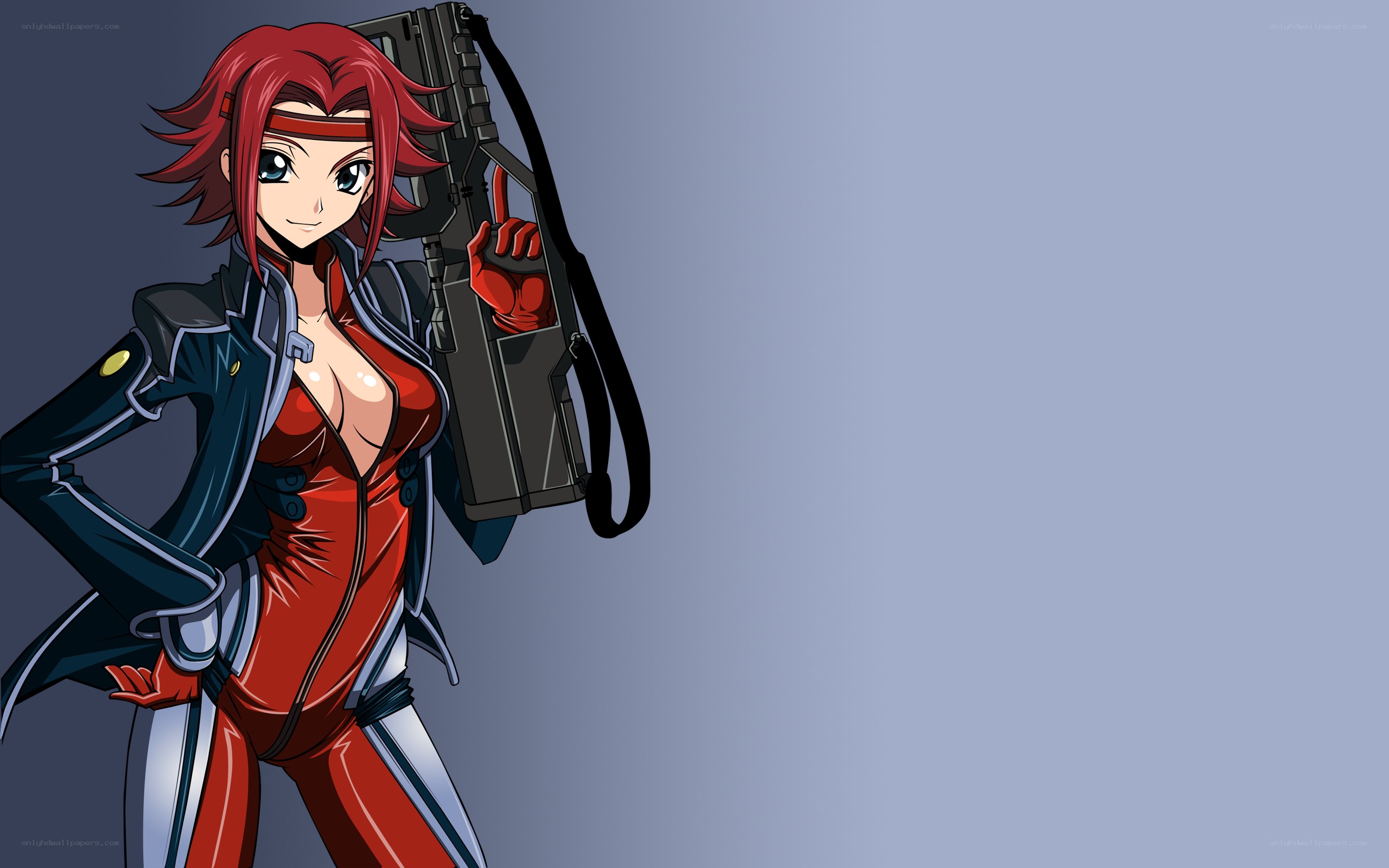Red-haired anime soldier with weapon