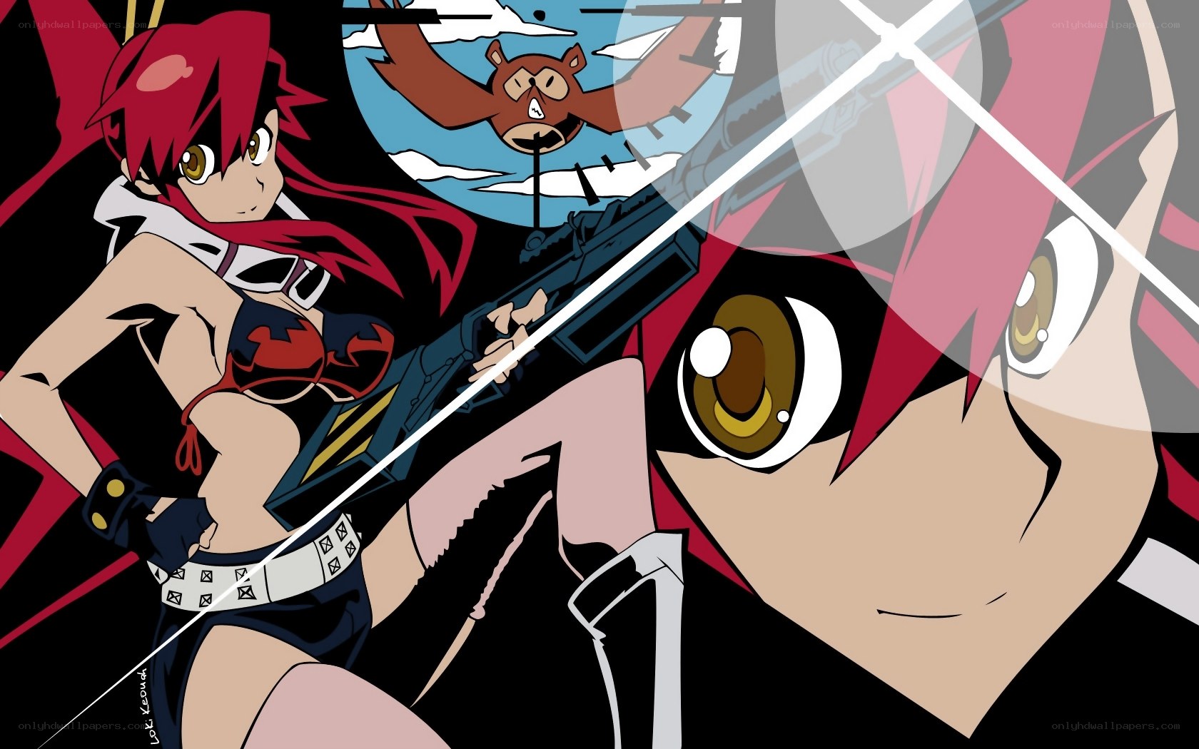 Red-haired anime warrior with gun