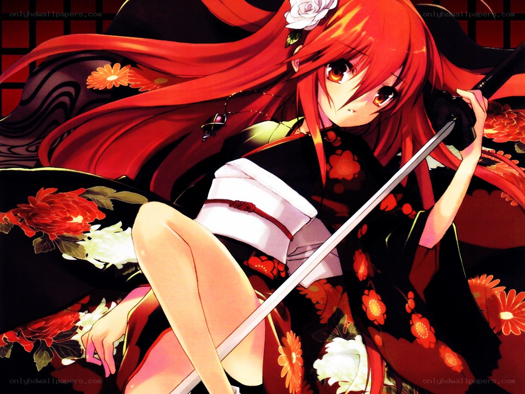 Red-haired anime warrior with sword