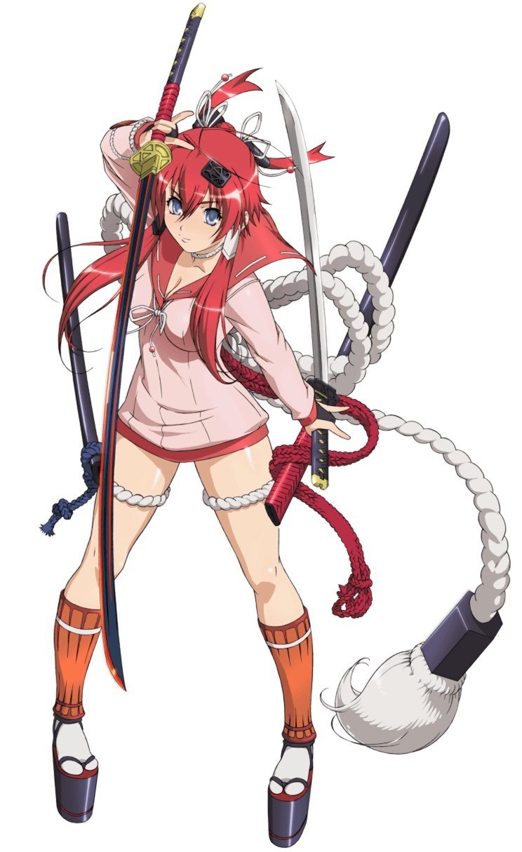 red-haired anime warrior with swords