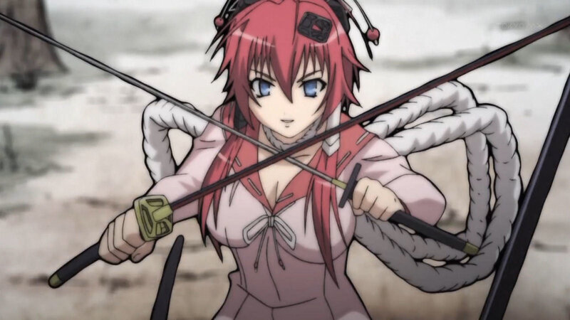 red-haired anime warrior with swords