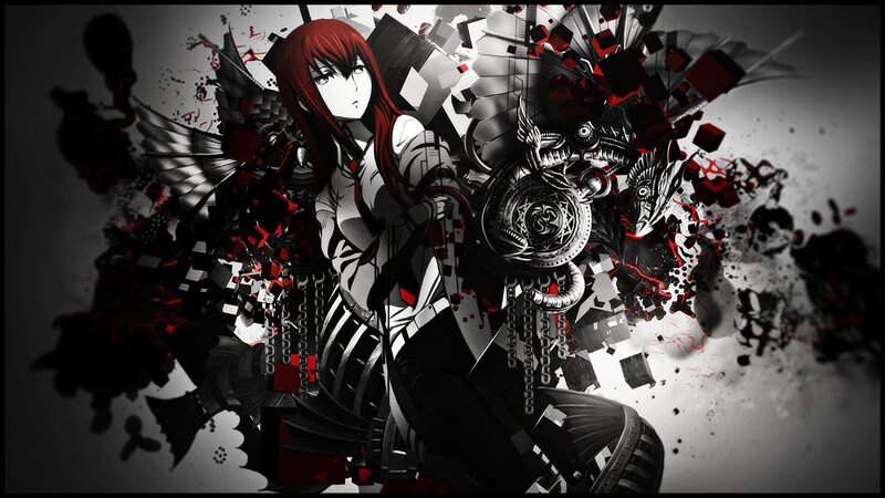 Red-haired Anime Woman — Black, Dramatic, Wings