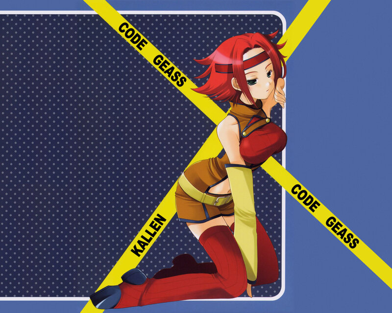 Red-haired Anime Woman — Blue, Dramatic, Yellow Tape