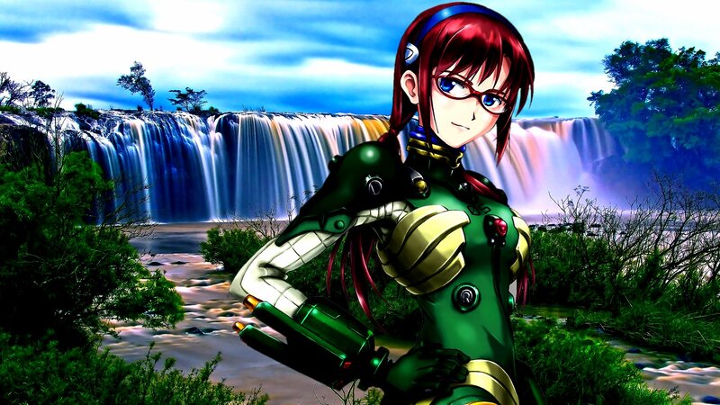 Red-haired Anime Woman — Green, Dramatic, Afternoon