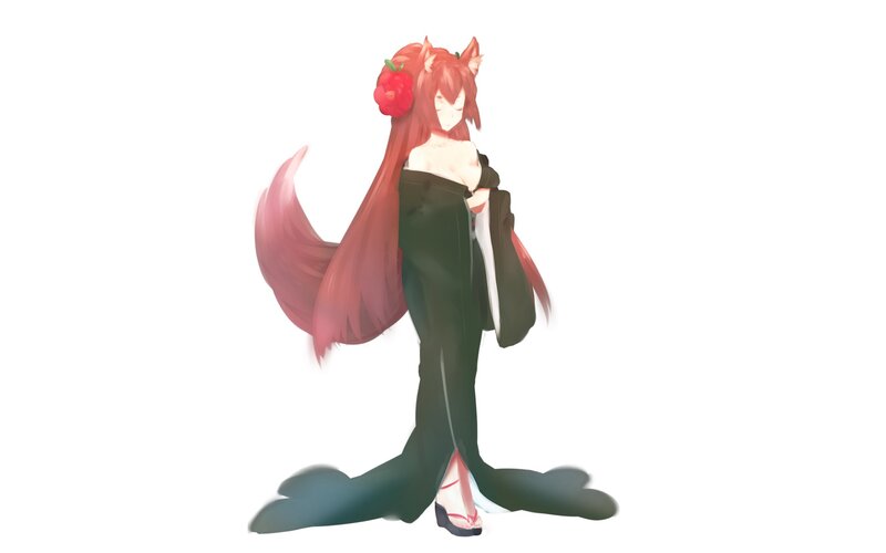 red-haired anime woman in kimono