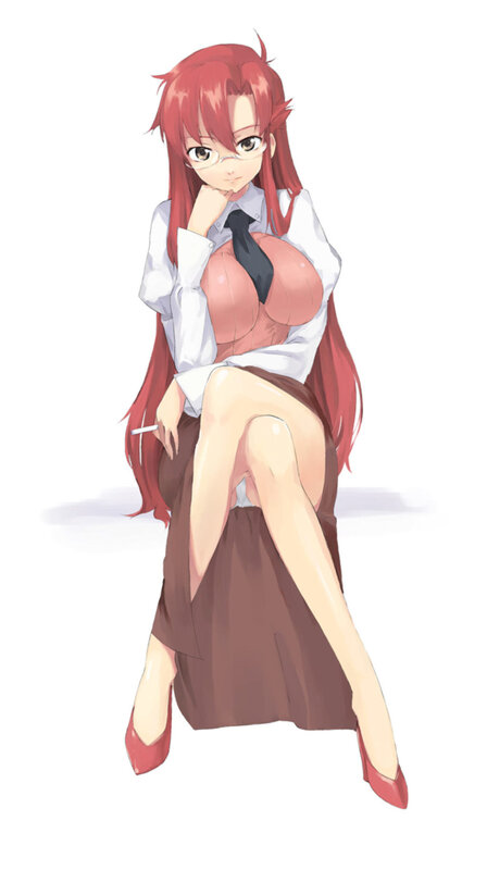 red-haired anime woman in school uniform