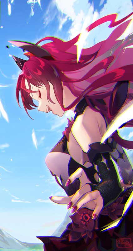 Red-haired Anime Woman — Pink, Dramatic, Afternoon