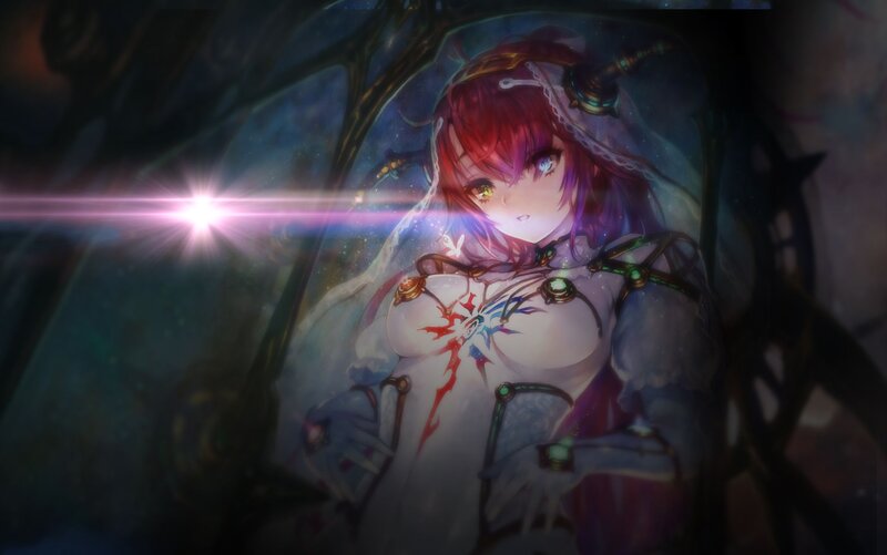 Red-haired Anime Woman — Purple, Dramatic, Night, Digital Art