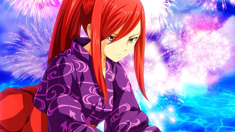 Red-haired Anime Woman — Purple, Festive